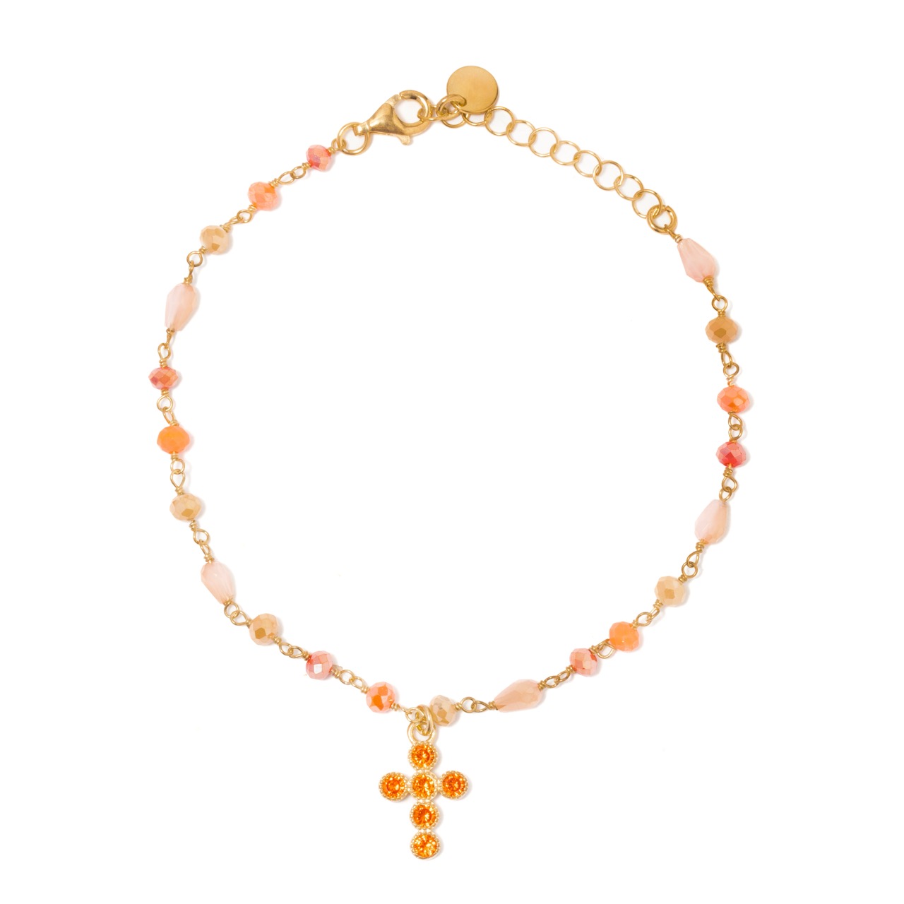 Ροζάριο με πορτοκαλί πέτρες και ζιργκόν (code BEN362/BO)